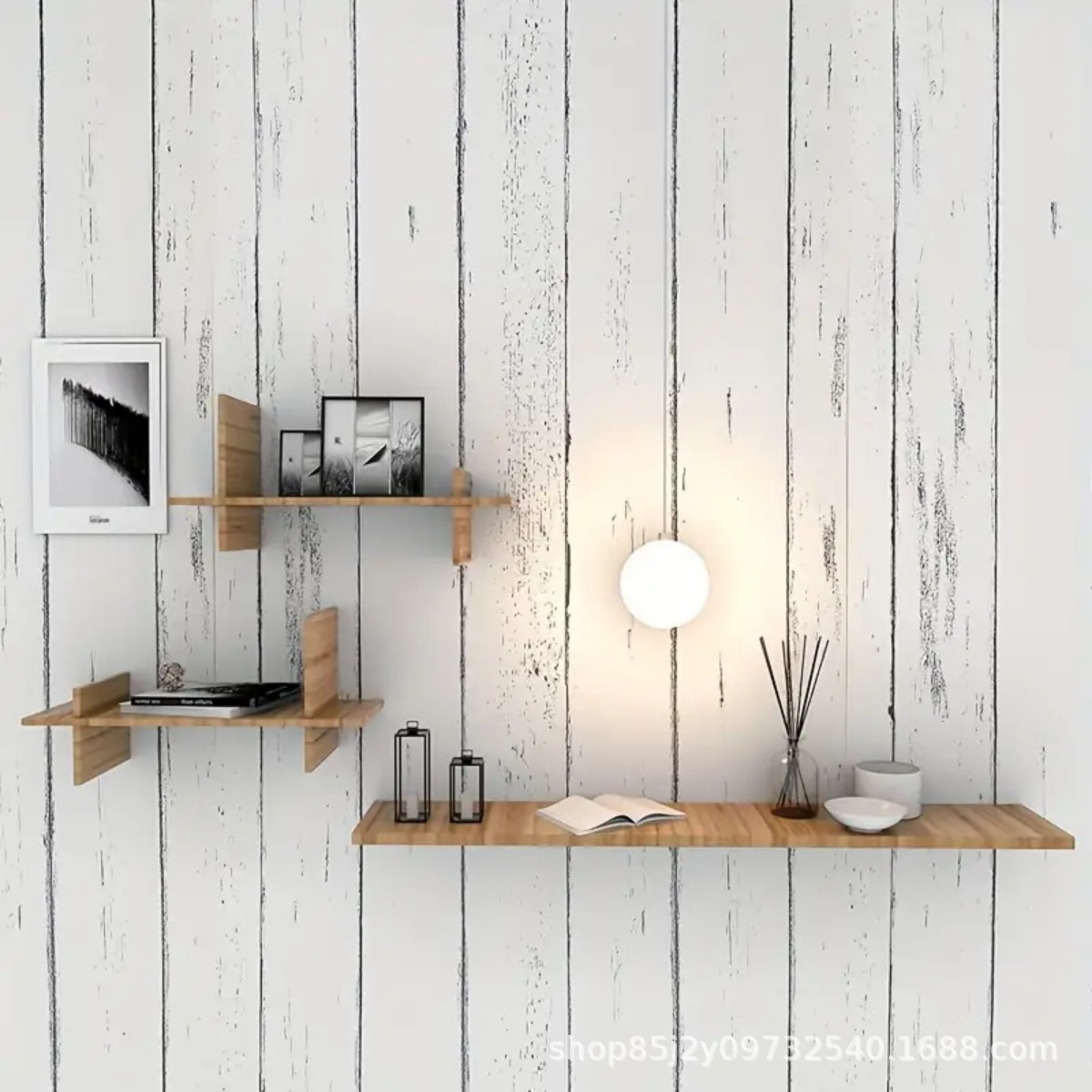 Pvc Panel Background - Retro White Wallpaper Wooden Pattern Dormitory